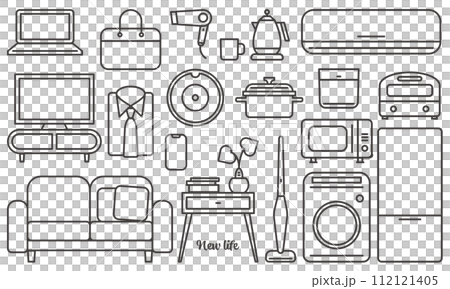 New life furniture home appliance illustration material set vector white background simple New life furniture home appliance illustration material set vector white background simple 112121405
