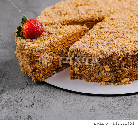 Traditional dessert honey cake with walnut Traditional dessert honey cake with walnut 112121451