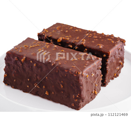 Two pieces of chocolate cake isolated 112121469