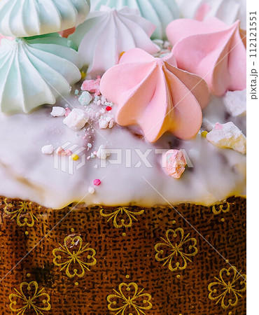 Traditional Easter cakes with meringue close up 112121551