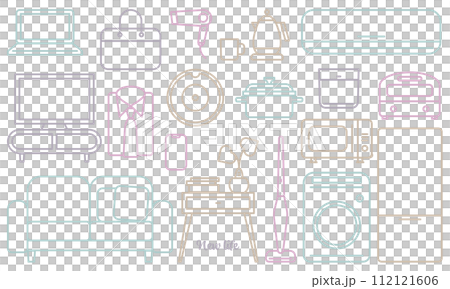 New life furniture and home appliances illustration material set vector white background line drawing simple 112121606