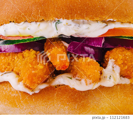American fish burger close up background 112121683
