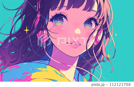 ヘッドホンで音楽を聴く女の子 112121708