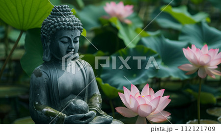 仏像と蓮の花のイラスト素材 [112121709] - PIXTA