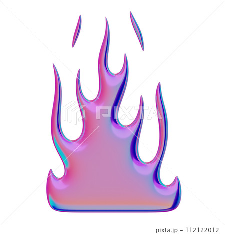 3D flame. Trendy Y2K element. Iridescent colorful burning fire shape with glossy gradient effect. 3D render. Isolated illustration 112122012
