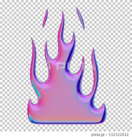 3D flame. Trendy Y2K element. Iridescent colorful burning fire shape with glossy gradient effect. 3D render. Isolated illustration 112122012