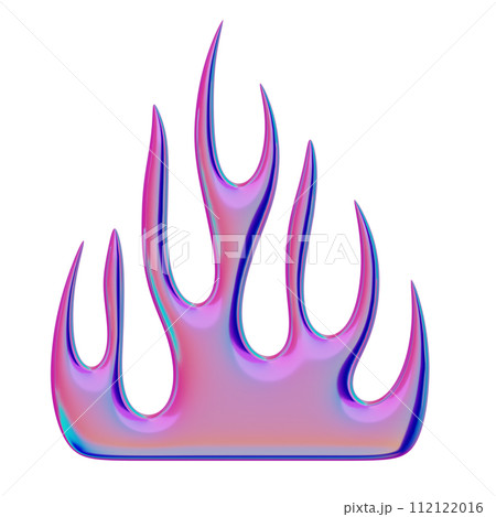 3D flame. Trendy Y2K element. Iridescent colorful burning fire shape with glossy gradient effect. 3D render. Isolated illustration 112122016