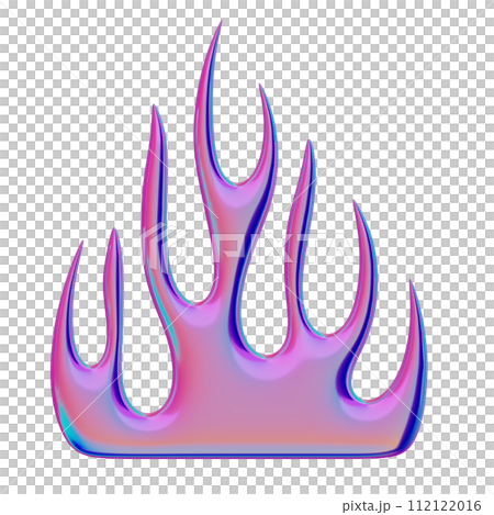 3D flame. Trendy Y2K element. Iridescent colorful burning fire shape with glossy gradient effect. 3D render. Isolated illustration 112122016