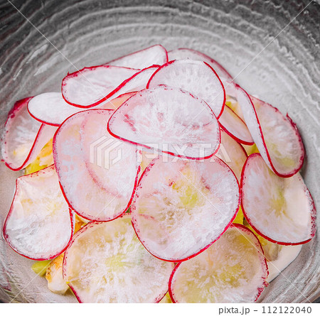 Summer cold soup - okroshka in a ceramic bowl Summer cold soup - okroshka in a ceramic bowl 112122040