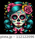 Illustration of face scary painted girl for dia de los muertos temp 112122096