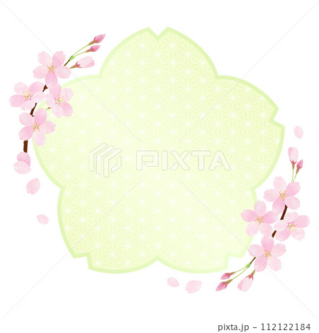 桜の花びらが舞うベクターフレーム 麻の葉紋 桜の花びらが舞うベクターフレーム 麻の葉紋 112122184