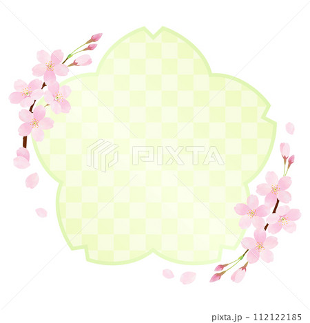 桜の花びらが舞うベクターフレーム 市松模様 112122185