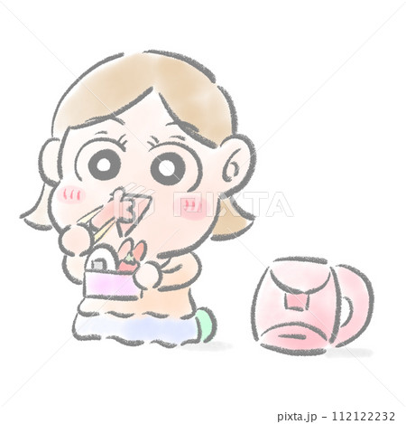 弁当を食べる子供 水彩タッチ 弁当を食べる子供 水彩タッチ 112122232