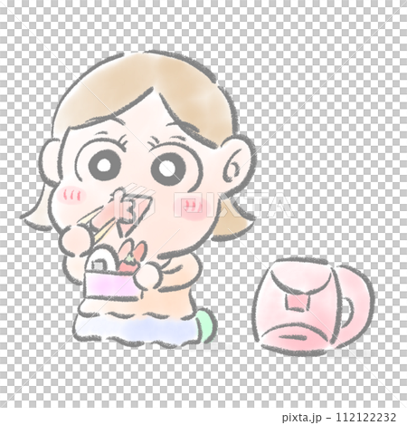 弁当を食べる子供 水彩タッチ 弁当を食べる子供 水彩タッチ 112122232