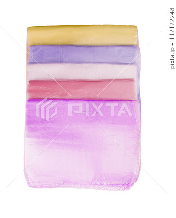 multi-colored transparent plastic bags isolated on white multi-colored transparent plastic bags isolated on white 112122248