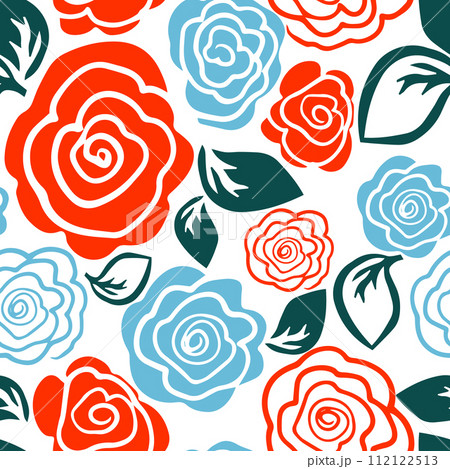 Roses simple seamless pattern hand drawing. Not AI, Vector illustration 112122513