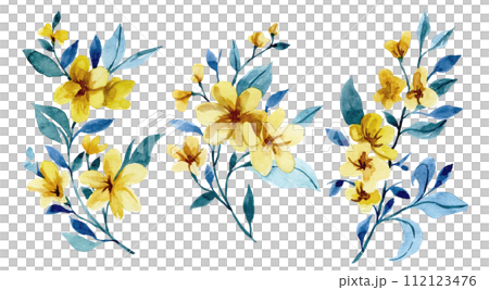 set of bouquets of abstract yellow flowers. watercolor drawing set of bouquets of abstract yellow flowers. watercolor drawing 112123476