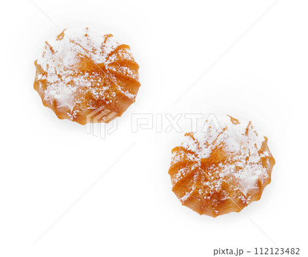 Cream puff with whipped cream and sugar powder Cream puff with whipped cream and sugar powder 112123482