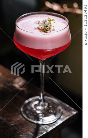 Pink lady alcoholic cocktail close up 112123491