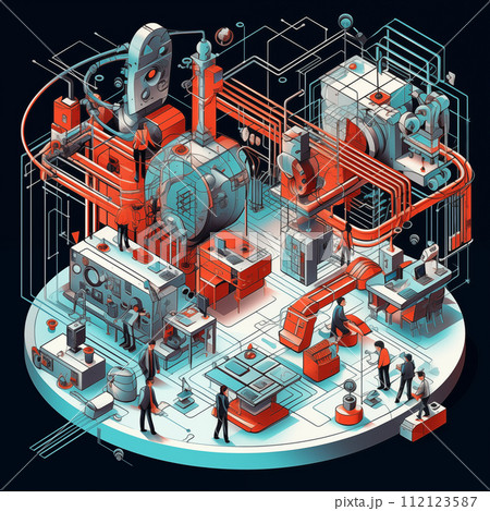 3d isometric engineering factory concept. Industrial factory building. by generative Ai 112123587