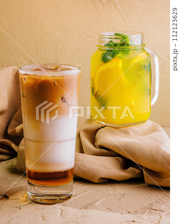 Variety of tropical cocktails and iced coffee Variety of tropical cocktails and iced coffee 112123629