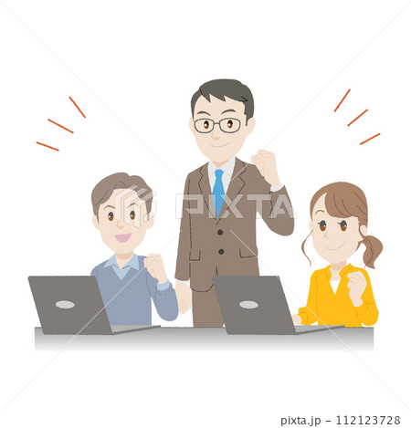 手描き風のパソコン教室の先生と生徒イラスト（キリリ） 112123728