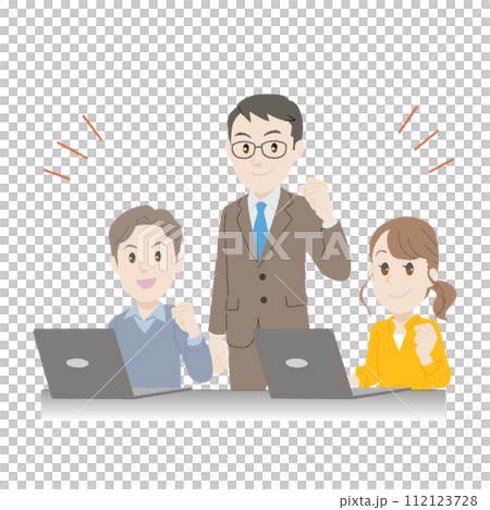 手描き風のパソコン教室の先生と生徒イラスト（キリリ） 112123728