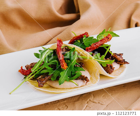 pita with avocado puree and shrimp pita with avocado puree and shrimp 112123771