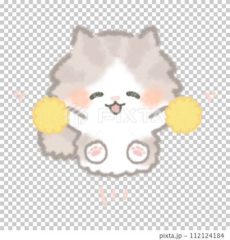 応援するふんわりかわいい長毛猫 応援するふんわりかわいい長毛猫 112124184