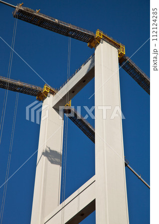 Magnificent Bosphorus bridge connecting the Asian and European sides, bottom view detail, Istanbul Turkey Magnificent Bosphorus bridge connecting the Asian and European sides, bottom view detail, Istanbul Turkey 112124285