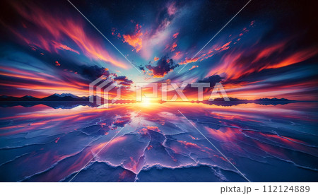 AI生成画像：美しい湖のイラスト 112124889