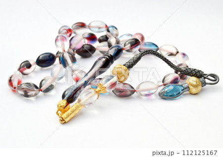 Colored and gold beads sequenced, short rosary, tespih tesbih 112125167