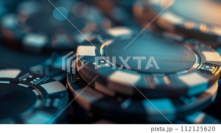 Extremely close-up of a few casino chip stacks with shallow depth of field. Extremely close-up of a few casino chip stacks with shallow depth of field. 112125620