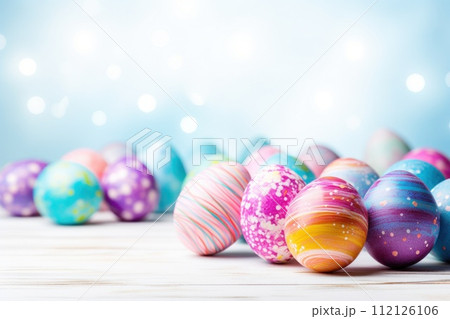 Easter pattern of pastel colorful eggs. Religion tradition. Generative AI 112126106