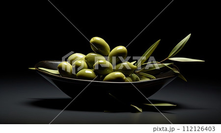 AI-generated content. green olives in a bowl on a background AI-generated content. green olives in a bowl on a background 112126403
