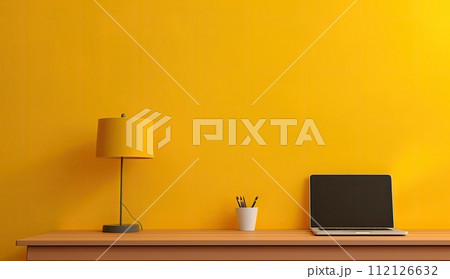 AI-generated content. the blank screen behind a yellow wall 112126632