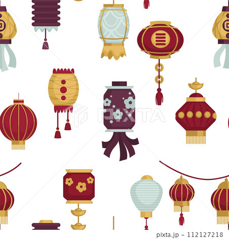 Traditional asian lanterns, lamps background print Traditional asian lanterns, lamps background print 112127218