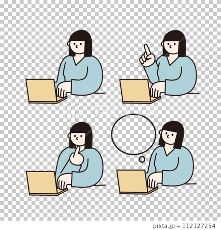 筆記本電腦和女人線描矢量圖 112127254