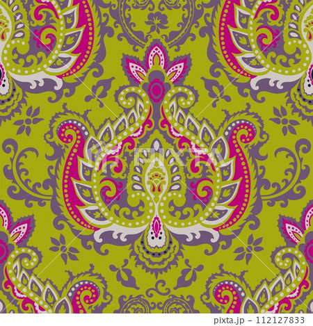 Damask style, paisley with flowers in blossom Damask style, paisley with flowers in blossom 112127833