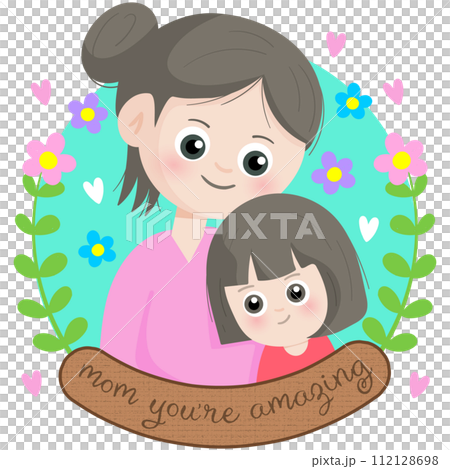 mom day hand drawn cartoon mother hugging her daughter vector illustration 112128698