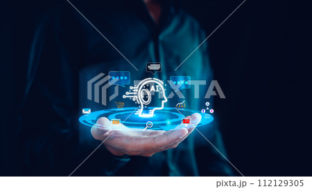 AI Tech, Artificial Intelligence, Technology smart robot AI, Chatbot Chat with AI, Artificial intelligence command prompt for generates, Futuristic technology transformation, Assistant, Secretary. AI Tech, Artificial Intelligence, Technology smart robot AI, Chatbot Chat with AI, Artificial intelligence command prompt for generates, Futuristic technology transformation, Assistant, Secretary. 112129305