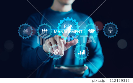 Businessman pointing risk management matrix, Assessment for business investment, International financial plan, control, business, Technology data, Forecasting evaluation financial business concept. Businessman pointing risk management matrix, Assessment for business investment, International financial plan, control, business, Technology data, Forecasting evaluation financial business concept. 112129312