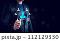 Human Resource Management (HRM), Manager icon on magnifier glass focus to target, Audience, which is among staff icons for human development recruitment leadership and customer target group concept. 112129330