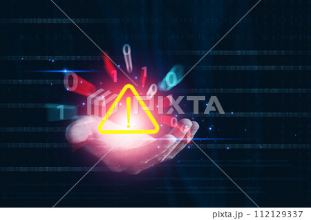 System hacked warning alert, Cyberattack computer network, Cybersecurity, Notification error maintenance, Virus cybercrime, Identity theft, Data breach, Software internet website, Scam phishing, 112129337