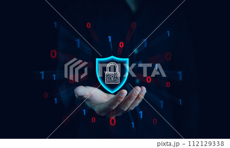 Cybersecurity and privacy concepts to protect data, Businessman protect personal data on smartphone, Digital information, Lock icon and internet network security technology. Virtual screen interfaces. Cybersecurity and privacy concepts to protect data, Businessman protect personal data on smartphone, Digital information, Lock icon and internet network security technology. Virtual screen interfaces. 112129338
