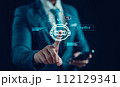 Chat AI concept, Artificial Intelligence, Chatbot, Business use technology smart robot AI Enter command prompt for generate, Futuristic technology transformation, AI service help customer, Assistant. 112129341