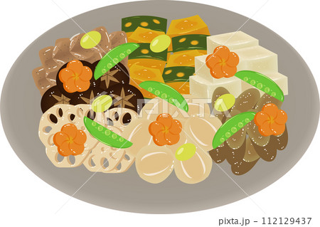 大皿に盛られた煮物 112129437