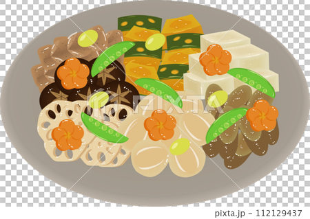 大皿に盛られた煮物 112129437