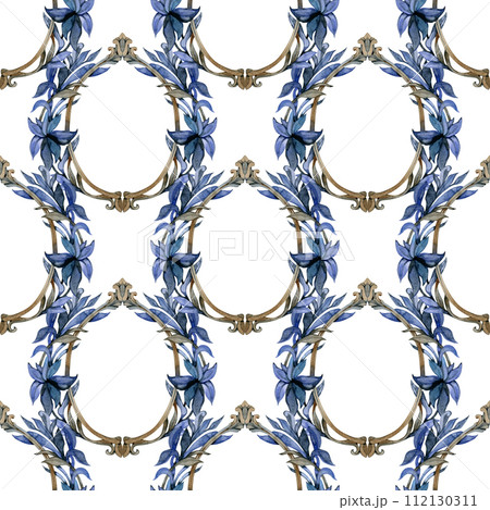 Baroque ornament seamless pattern Luxury watercolor trendy texture. Vintage retro old styled 112130311