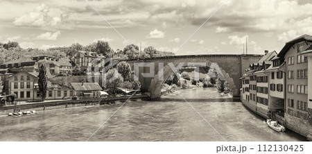 bridge in the old town of Bern in black and white 112130425